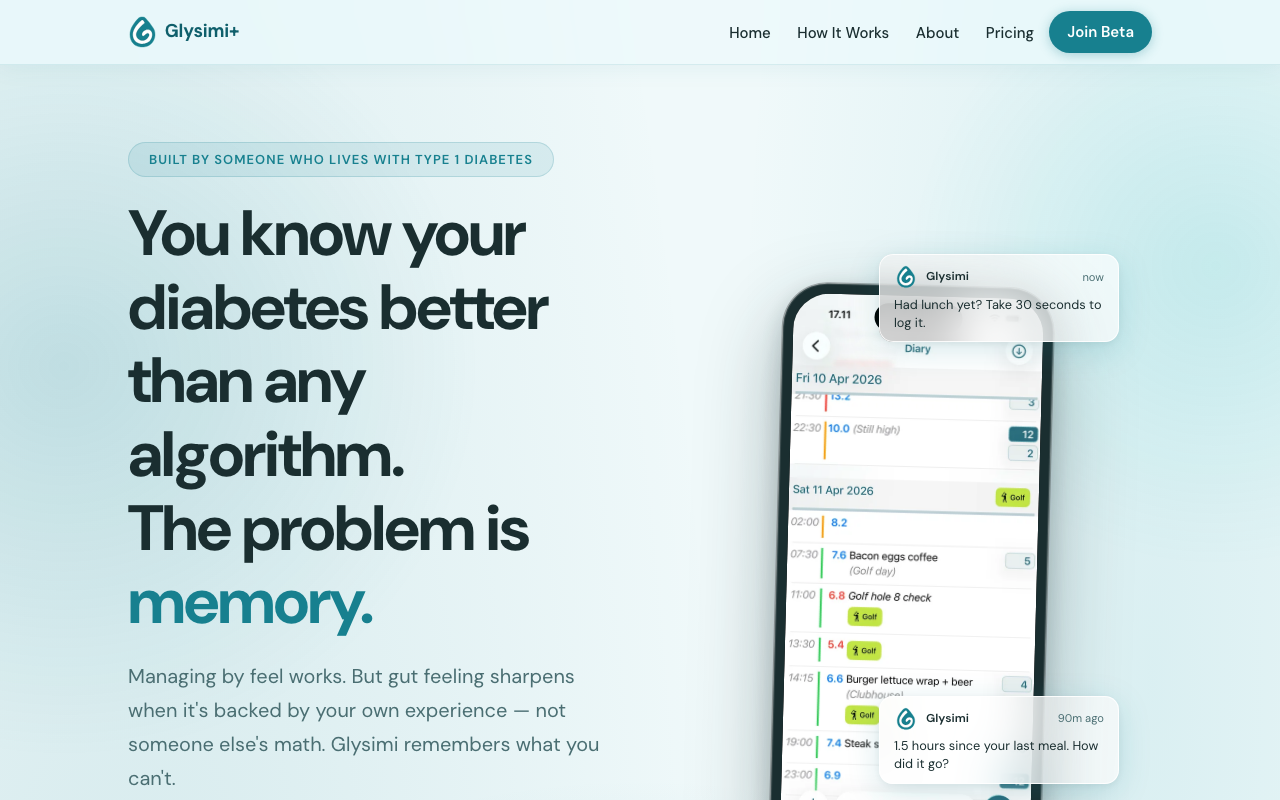 Glysimi app landing page